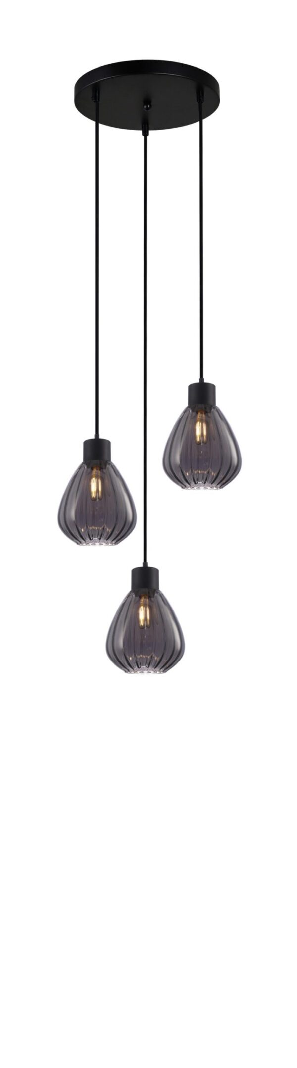 PENDANT ES 3X72W Smokey Black Wine Glass Ribbed RND Base