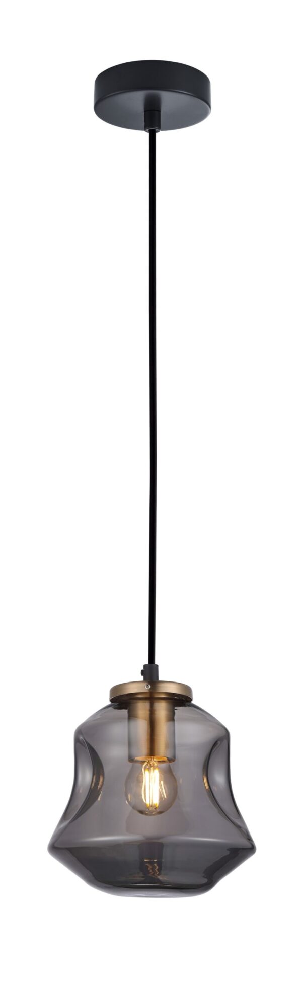 PENDANT ES Smoke Glass Angled Bell w/Ant.Brass Highlgt OD170mm