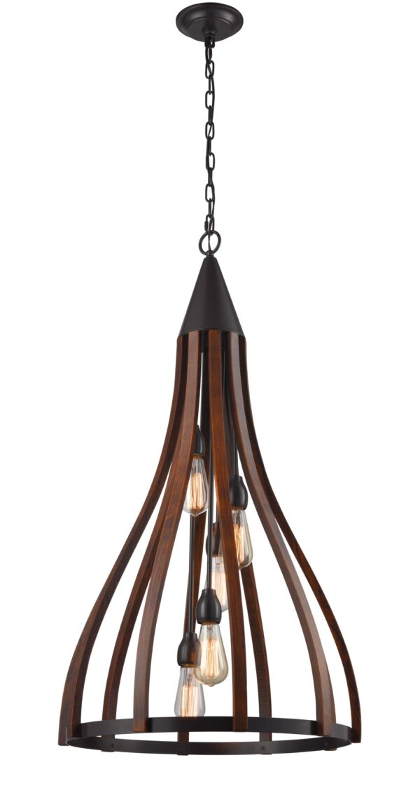 PENDANT ESx5 Dark Red Wood LGE BELL OD535mm