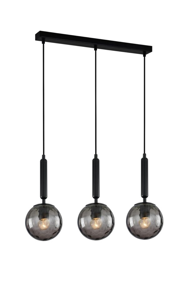 PENDANT ES 3X10W BLK Smoke Spherical Glass Enclosed SQ Base