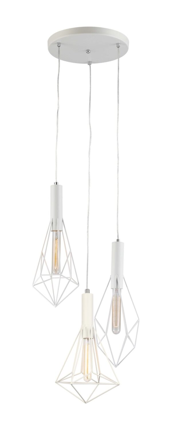 PENDANT ESx3 Wh DIAMOND CAGE x 3 w/RND M/Plate OD390mm