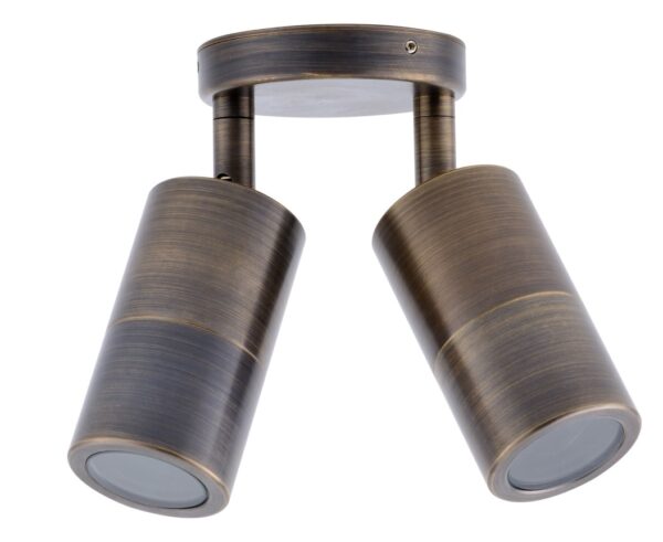 PILLAR  D/ADJ GU10 Solid Rustic Brass IP65 RND B/Plate