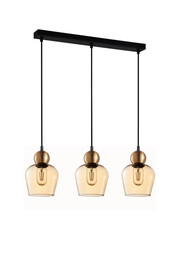 PENDANT ES x 3 72W Bronze Amber Glass ELLIPSE L620XW145XH1000mm