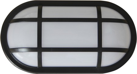 BULKHEAD 20W OVAL Blk 5K IP65 Opt Cage 1700 Lm